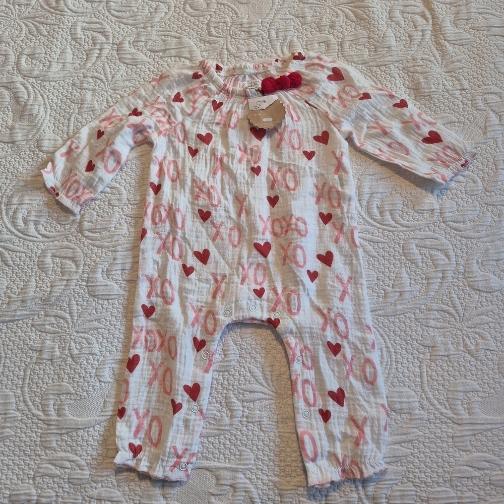 Mud Pie girls 3-6 months cotton gauze romper Valentine's XOXO NWT